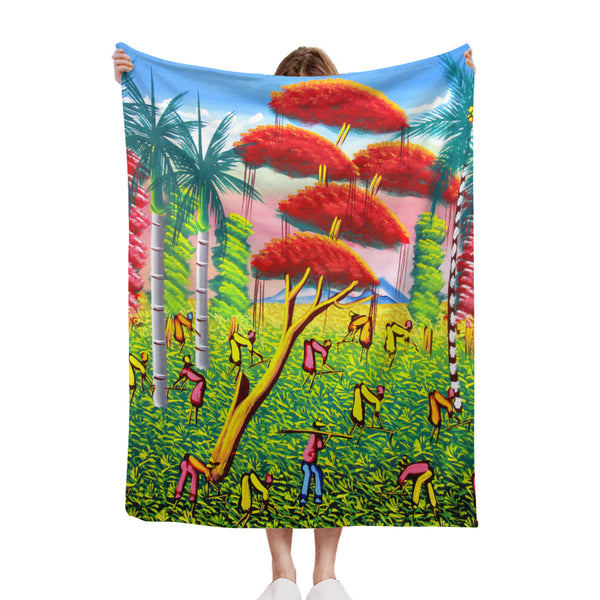 African artwork Sherpa blanket - Summer