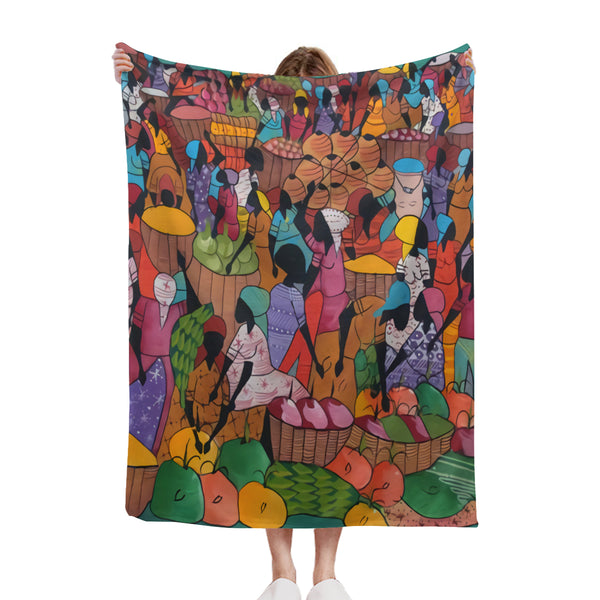 African artwork Sherpa blanket - harvest