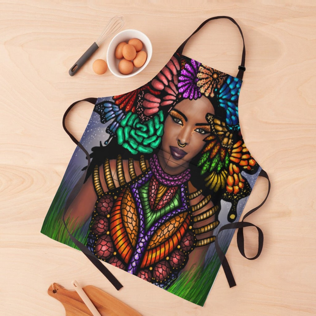 African Artwork Apron - Gril Black Pearl