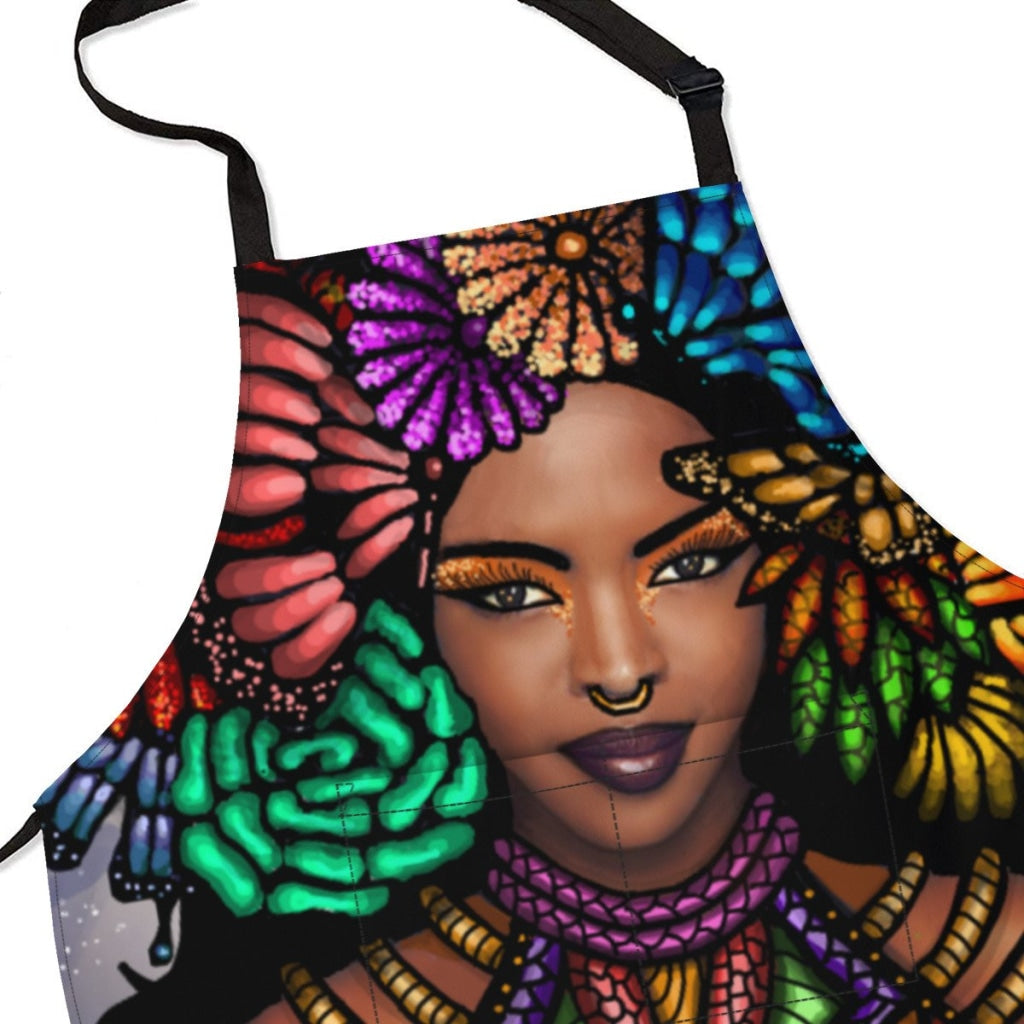 African Artwork Apron - Gril Black Pearl