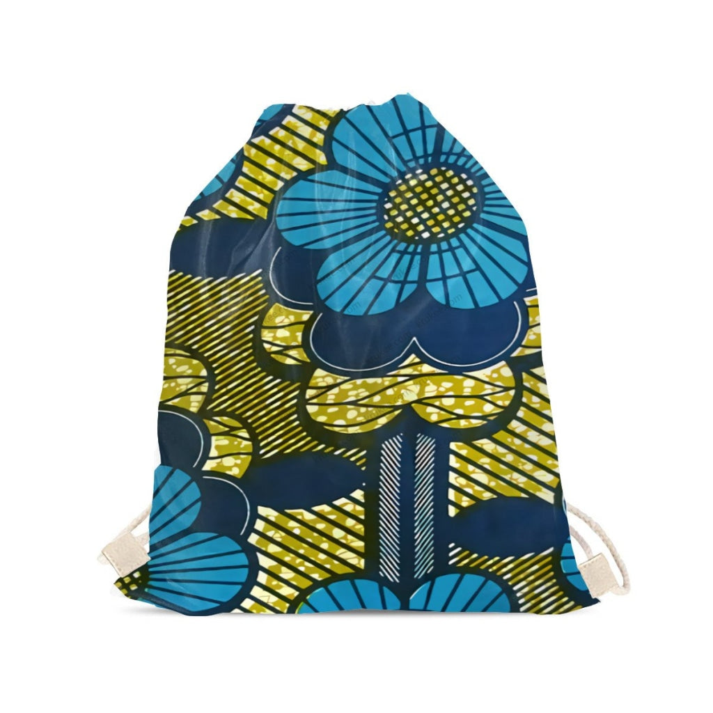 African Artwork Apron - Flowers Drawstring Pocket