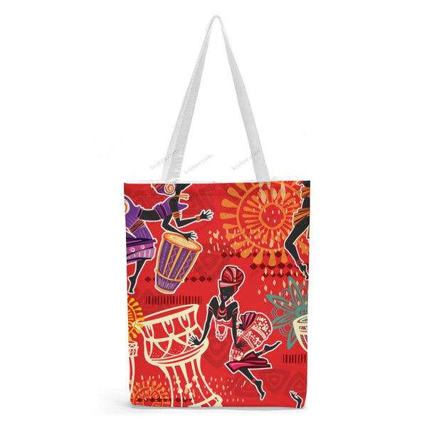 African Artwork Apron - Djembe Girls Natural Linen Tote Bag White / S