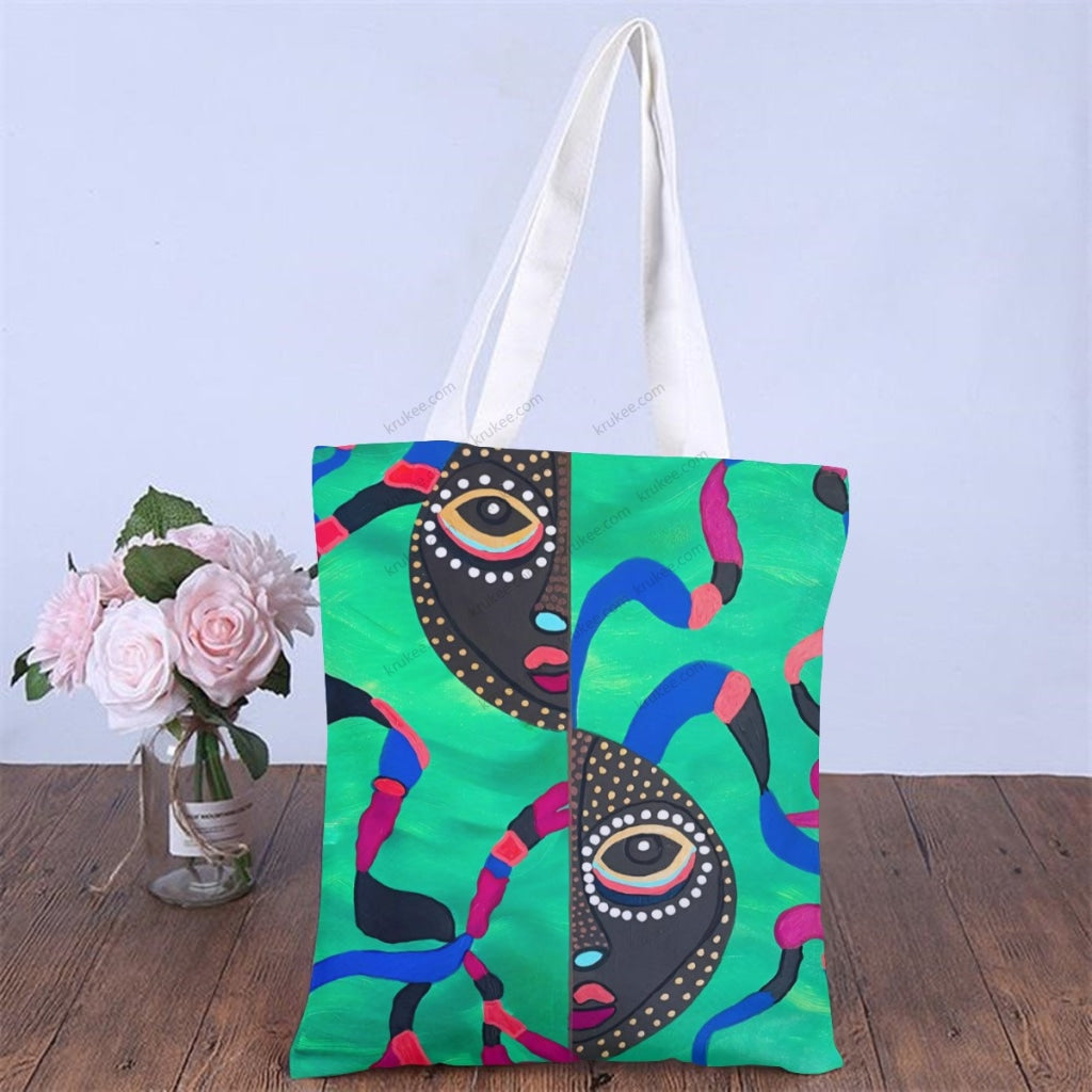 African Artwork Apron - E Natural Linen Tote Bag