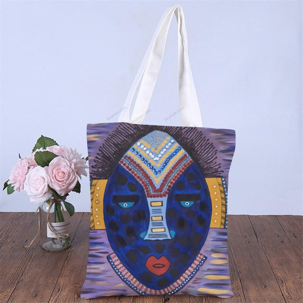 African Artwork Apron - Face Natural Linen Tote Bag