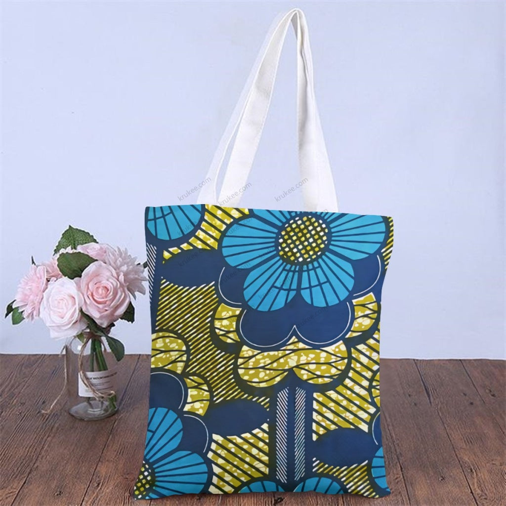 African Artwork Apron - Flowers Natural Linen Tote Bag