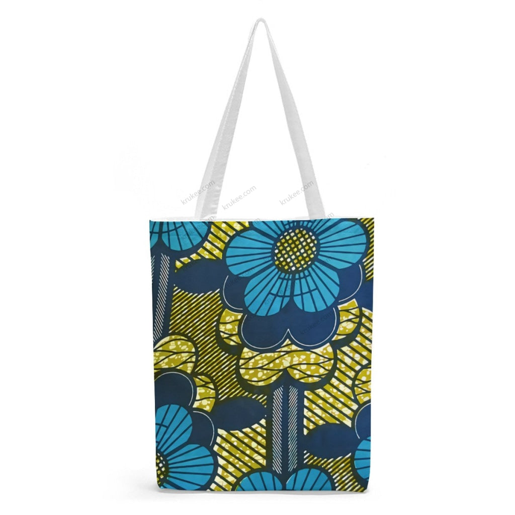 African Artwork Apron - Flowers Natural Linen Tote Bag White / S