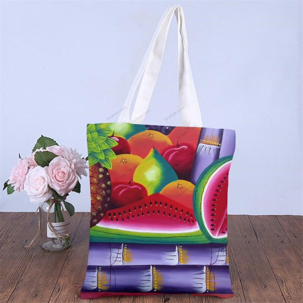 African Artwork Apron - Fruits 11 Natural Linen Tote Bag