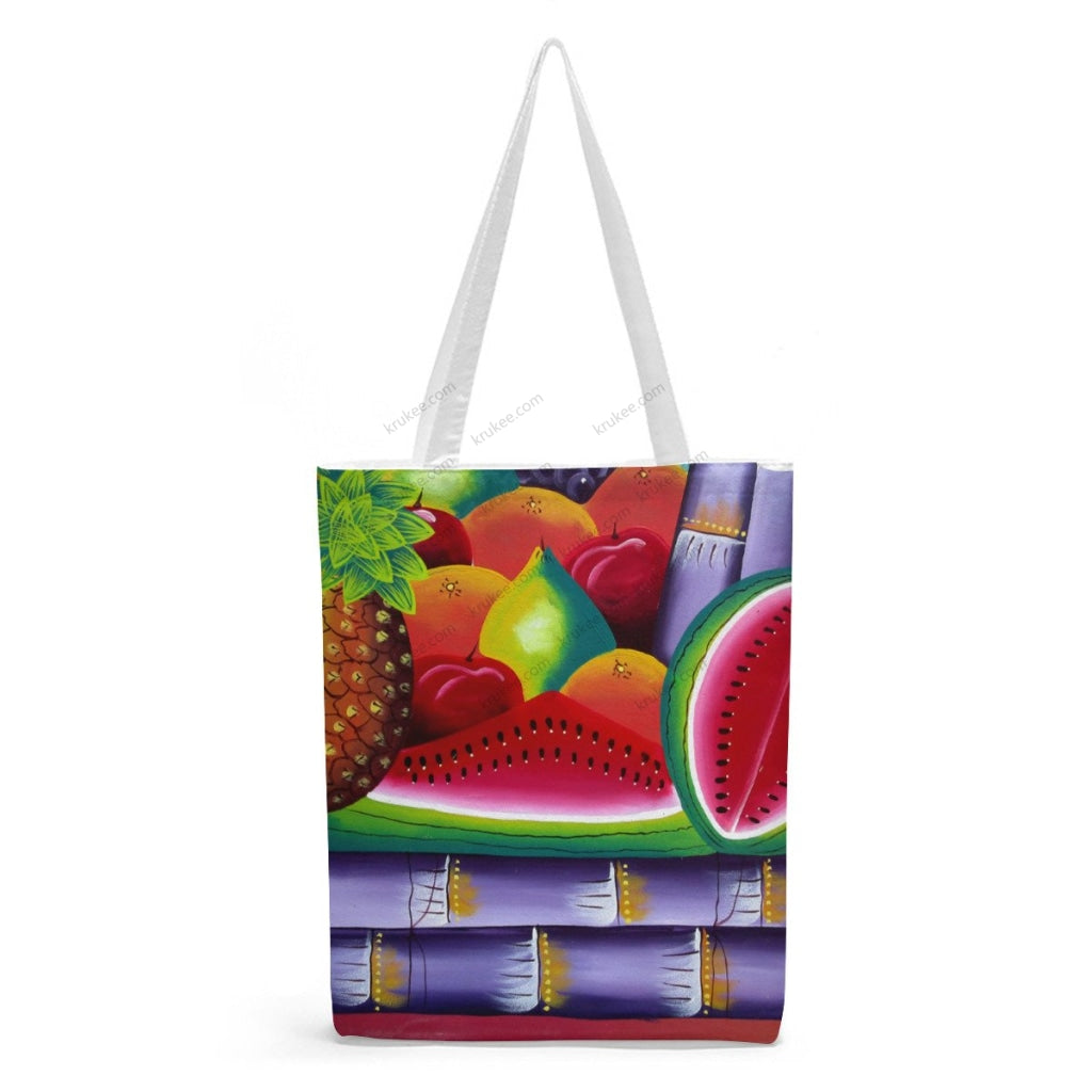 African Artwork Apron - Fruits 11 Natural Linen Tote Bag White / S