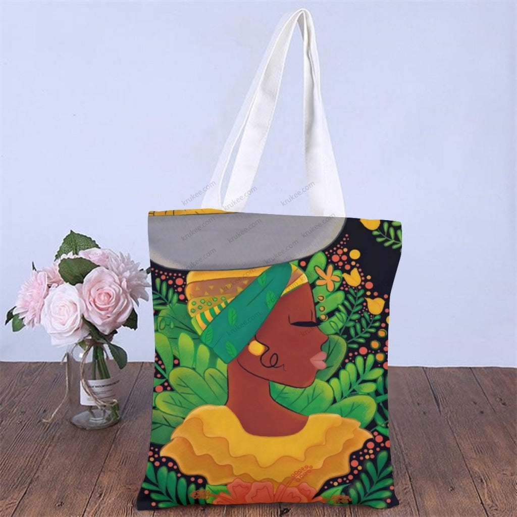 African Artwork Apron - Fruits 3 Natural Linen Tote Bag