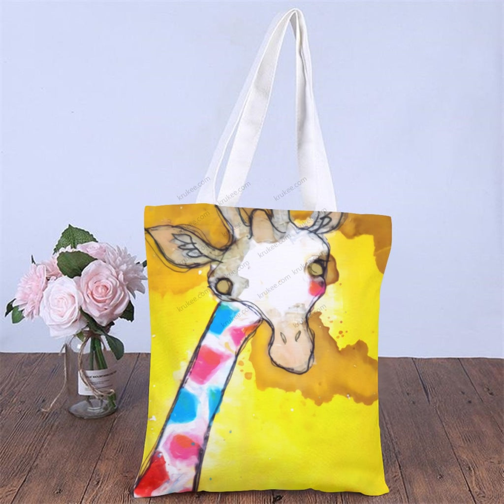 African Artwork Apron - Giraffe Natural Linen Tote Bag