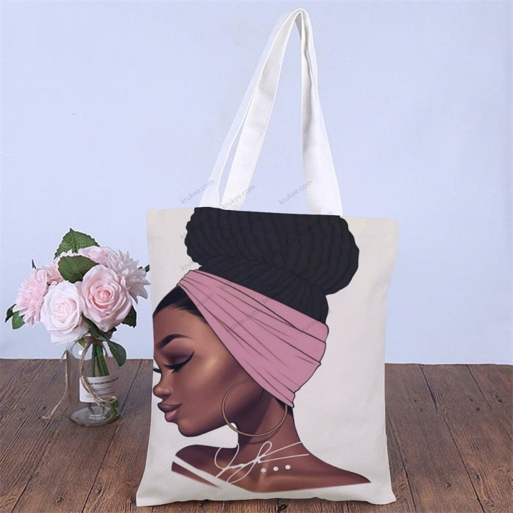 African Artwork Apron - Girl Natural Linen Tote Bag