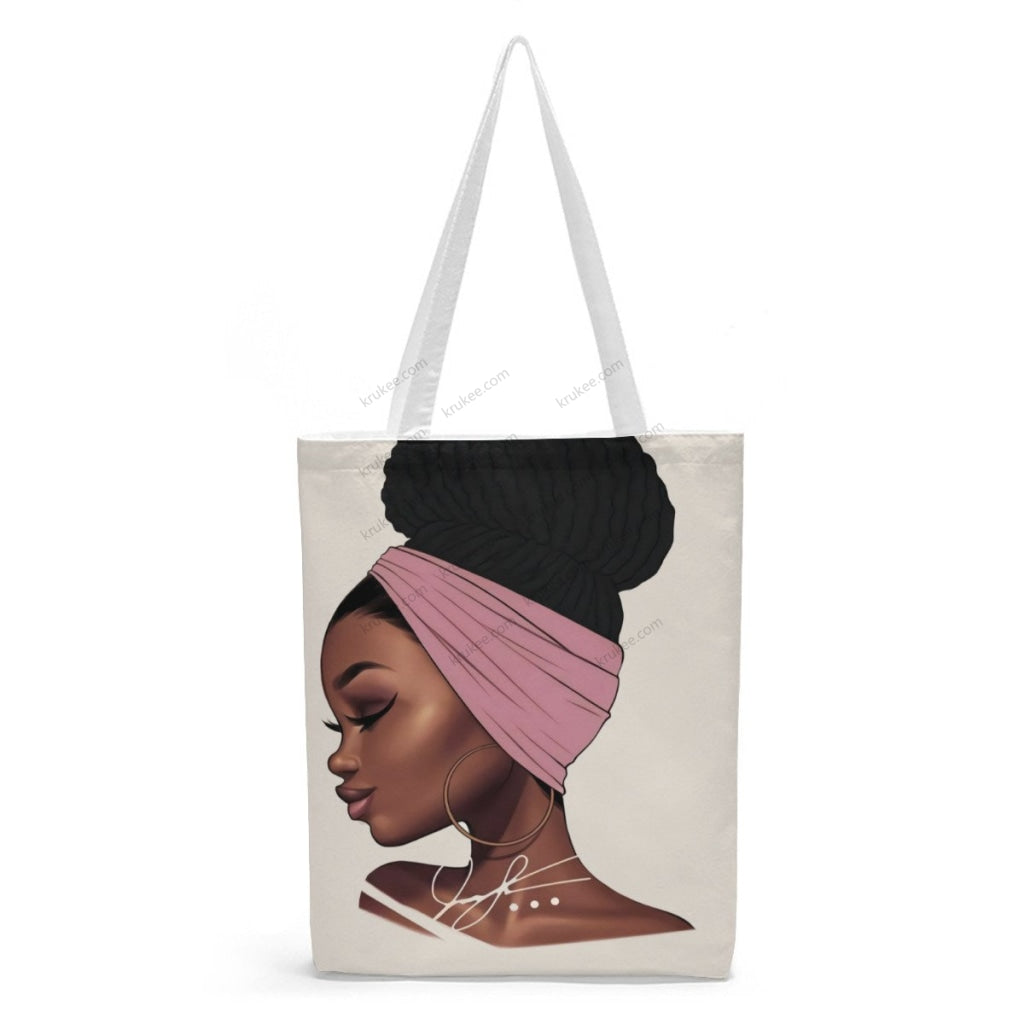 African Artwork Apron - Girl Natural Linen Tote Bag White / S