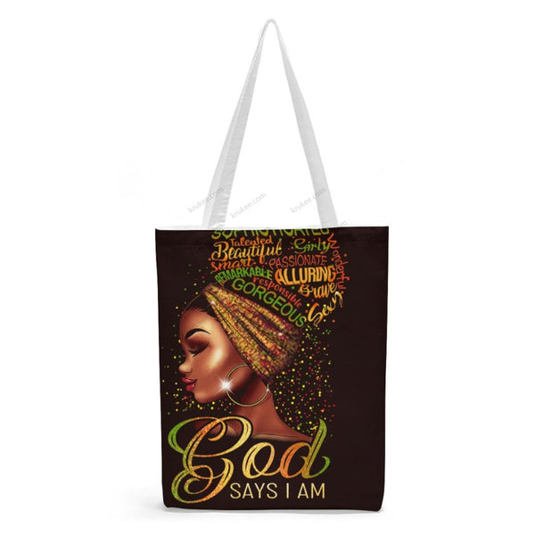 African Artwork Apron - God Say Im Natural Linen Tote Bag White / S