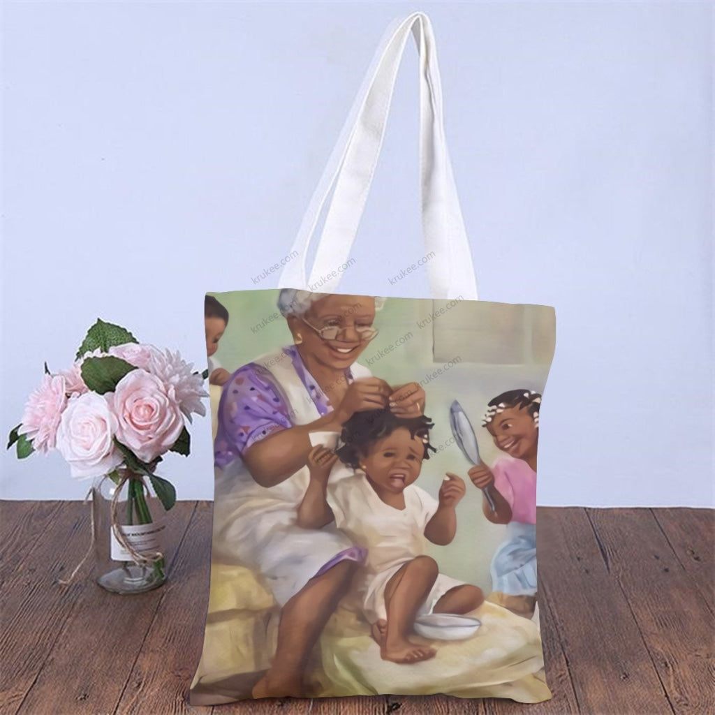 African Artwork Apron - Grandma Natural Linen Tote Bag