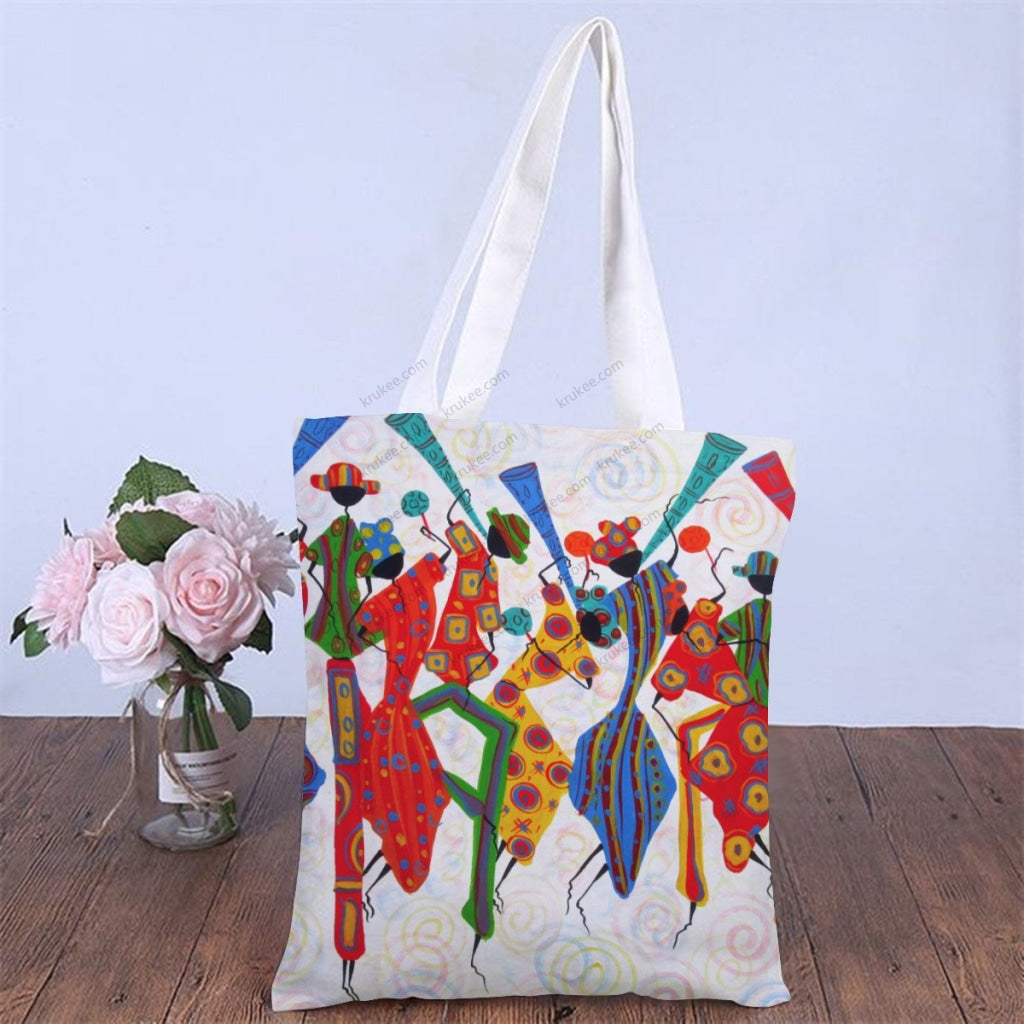 African Artwork Apron - Happiness Natural Linen Tote Bag