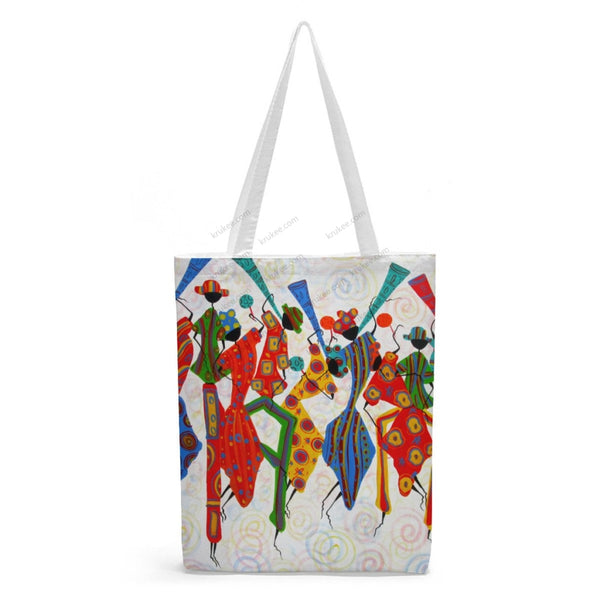 African Artwork Apron - Happiness Natural Linen Tote Bag White / S