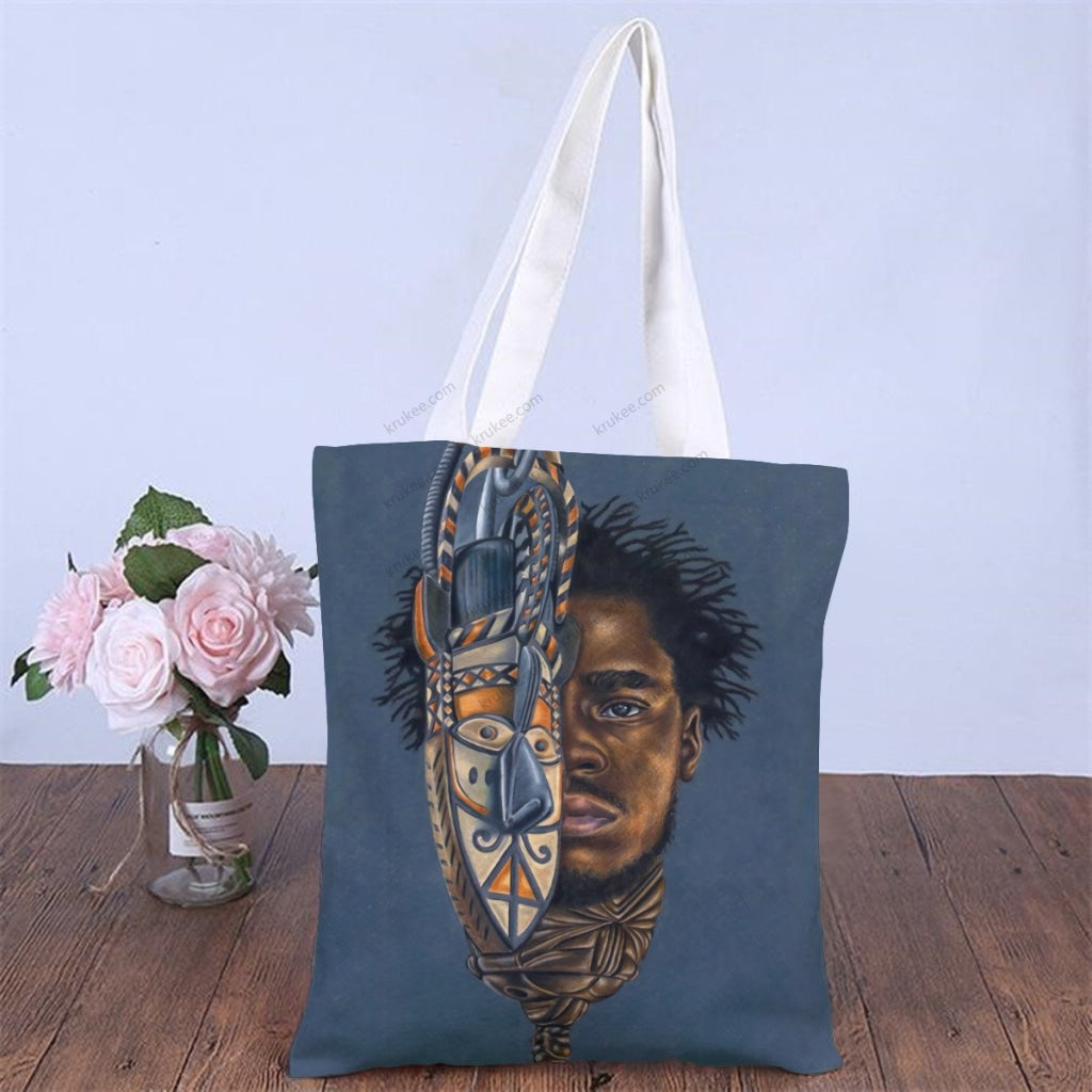 African Artwork Apron - He Natural Linen Tote Bag