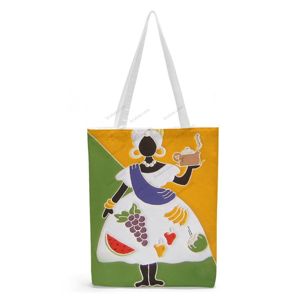 African Artwork Apron - Princess Natural Linen Tote Bag White / S