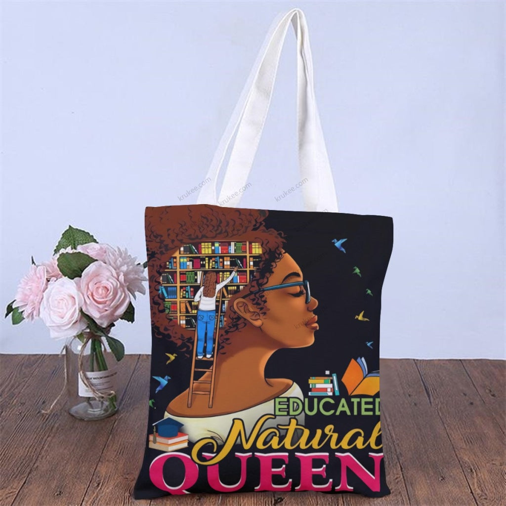 African Artwork Apron - Queen Natural Linen Tote Bag