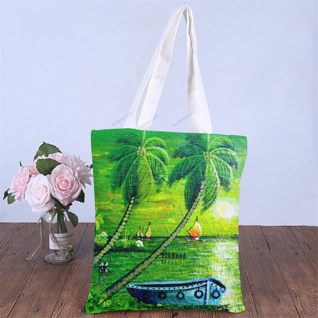 African Artwork Apron - The Boat Natural Linen Tote Bag