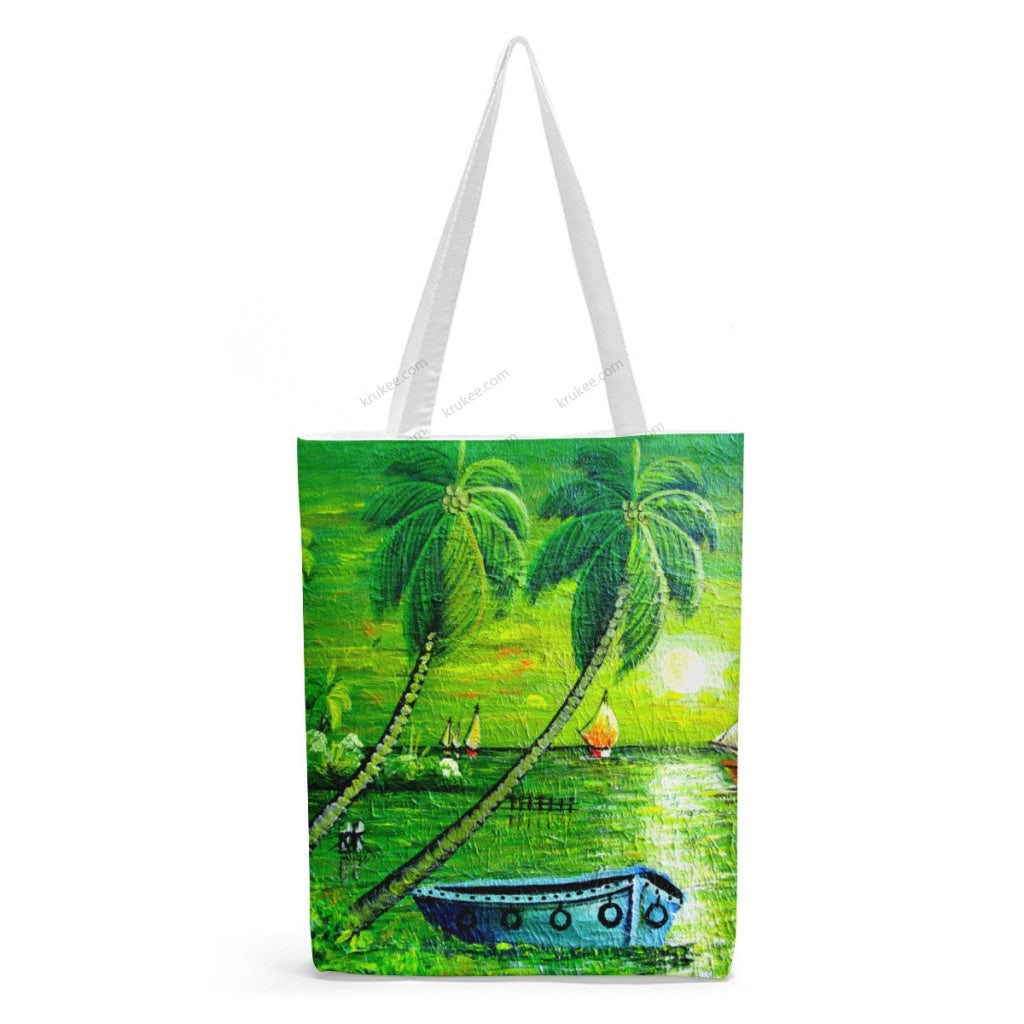 African Artwork Apron - The Boat Natural Linen Tote Bag White / S