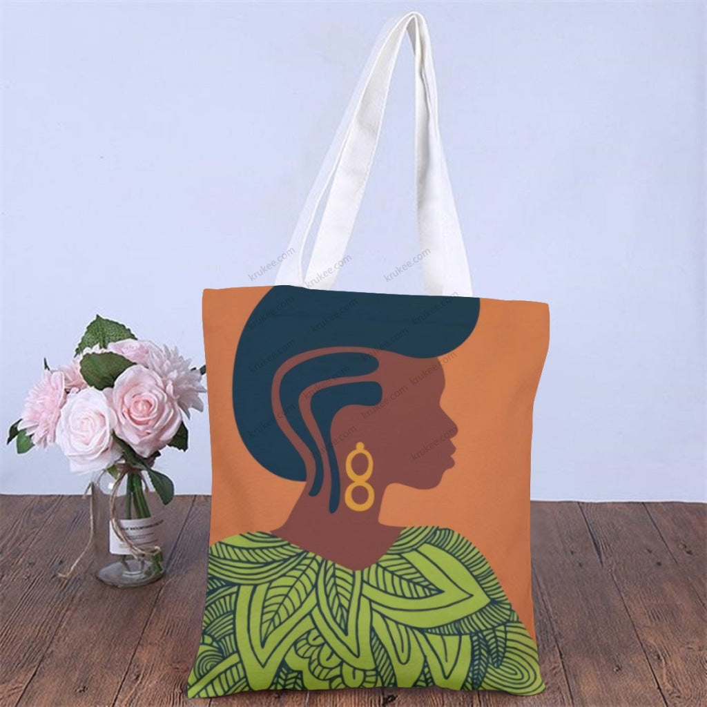 African Artwork Apron - Women Natural Linen Tote Bag