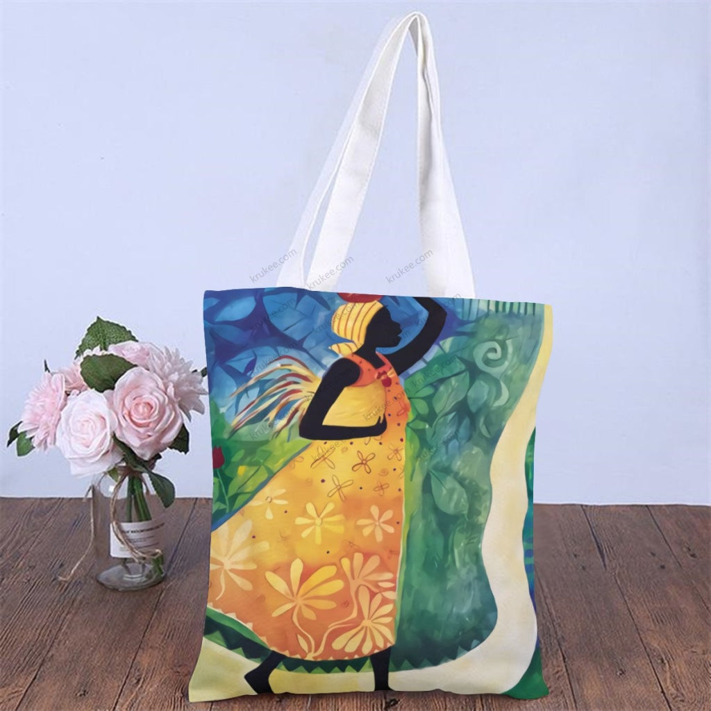 African Artwork Apron - Women 3 Natural Linen Tote Bag