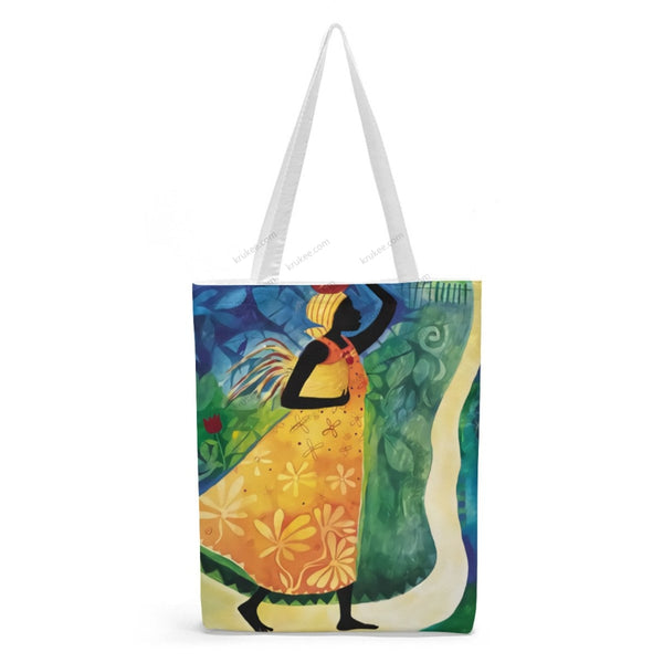 African Artwork Apron - Women 3 Natural Linen Tote Bag White / S