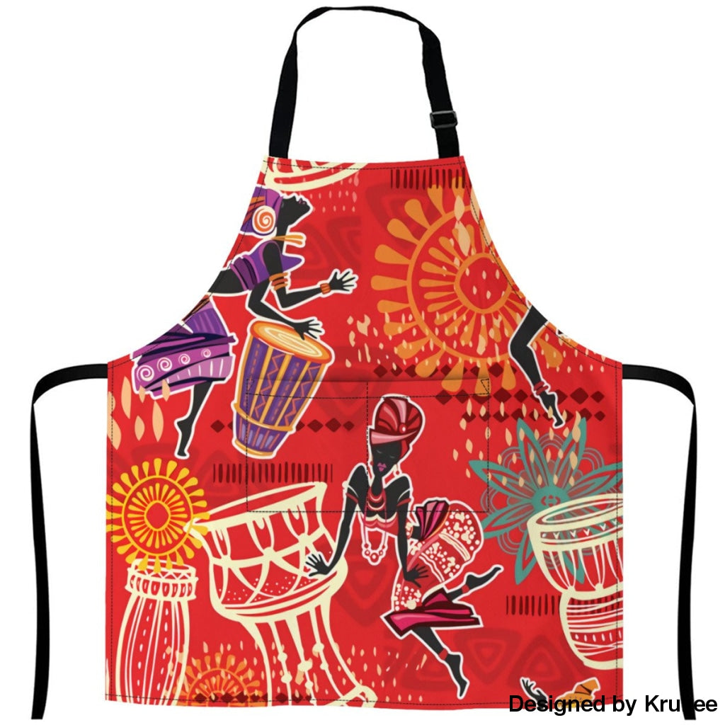 African Culture Art Apron - Djembe Girls 27Inch X 29Inch Aprons