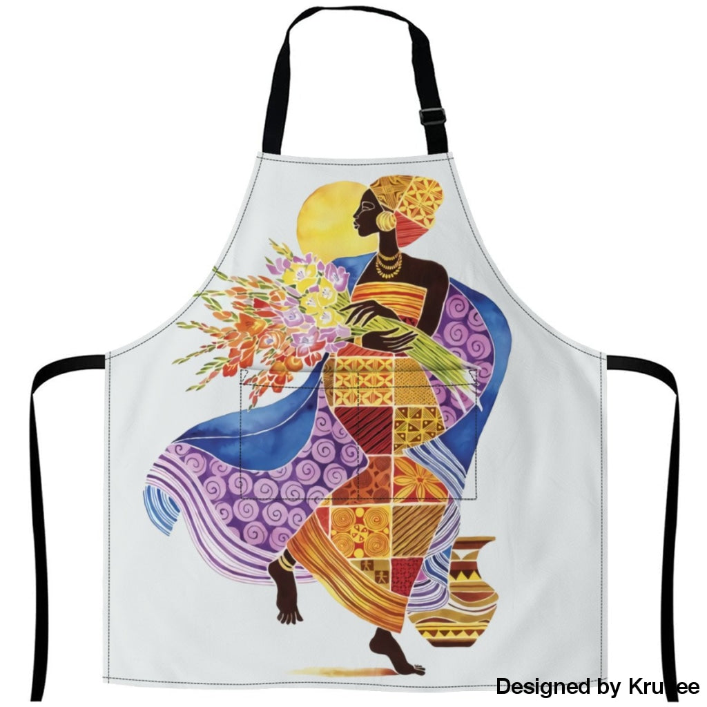 African Culture Art Apron - Girl And Flowers 27Inch X 29Inch Aprons