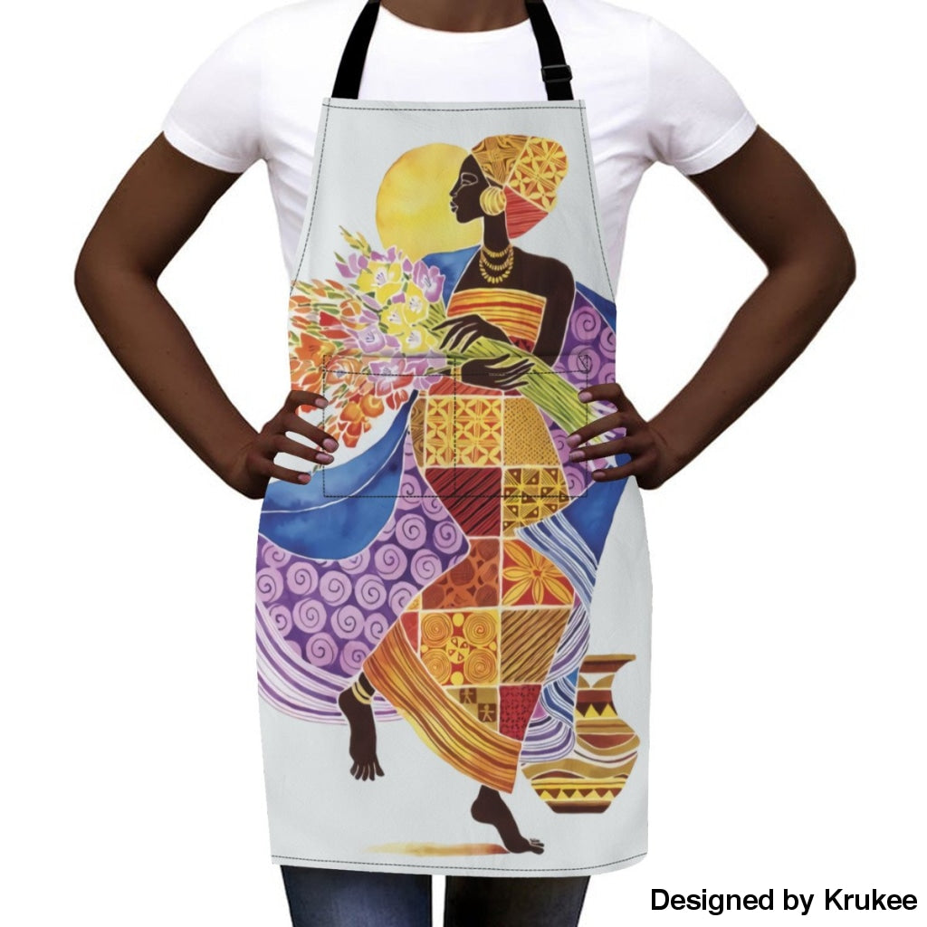 African Culture Art Apron - Girl And Flowers Aprons