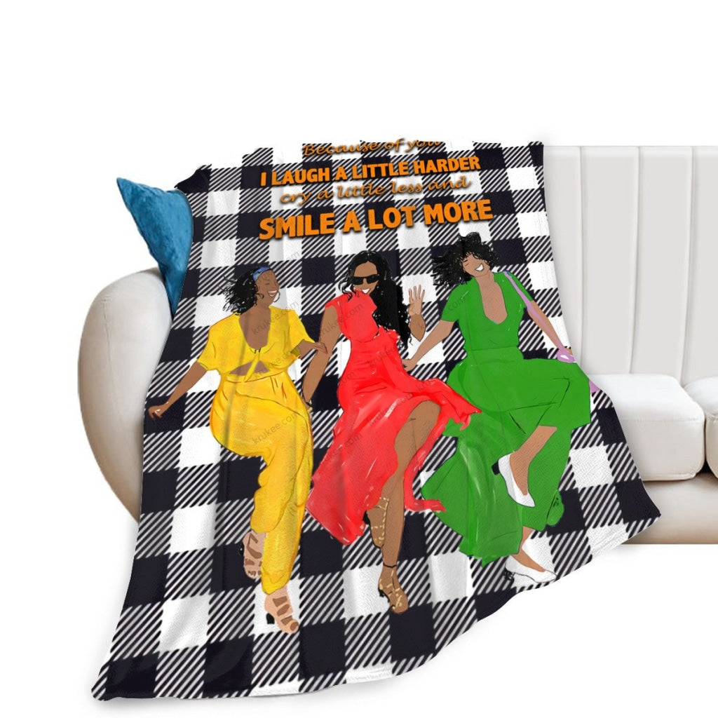 Because Of You I Laugh A Little Harder Cry A Little Less And Smile Lot More Fleece Blanket White /