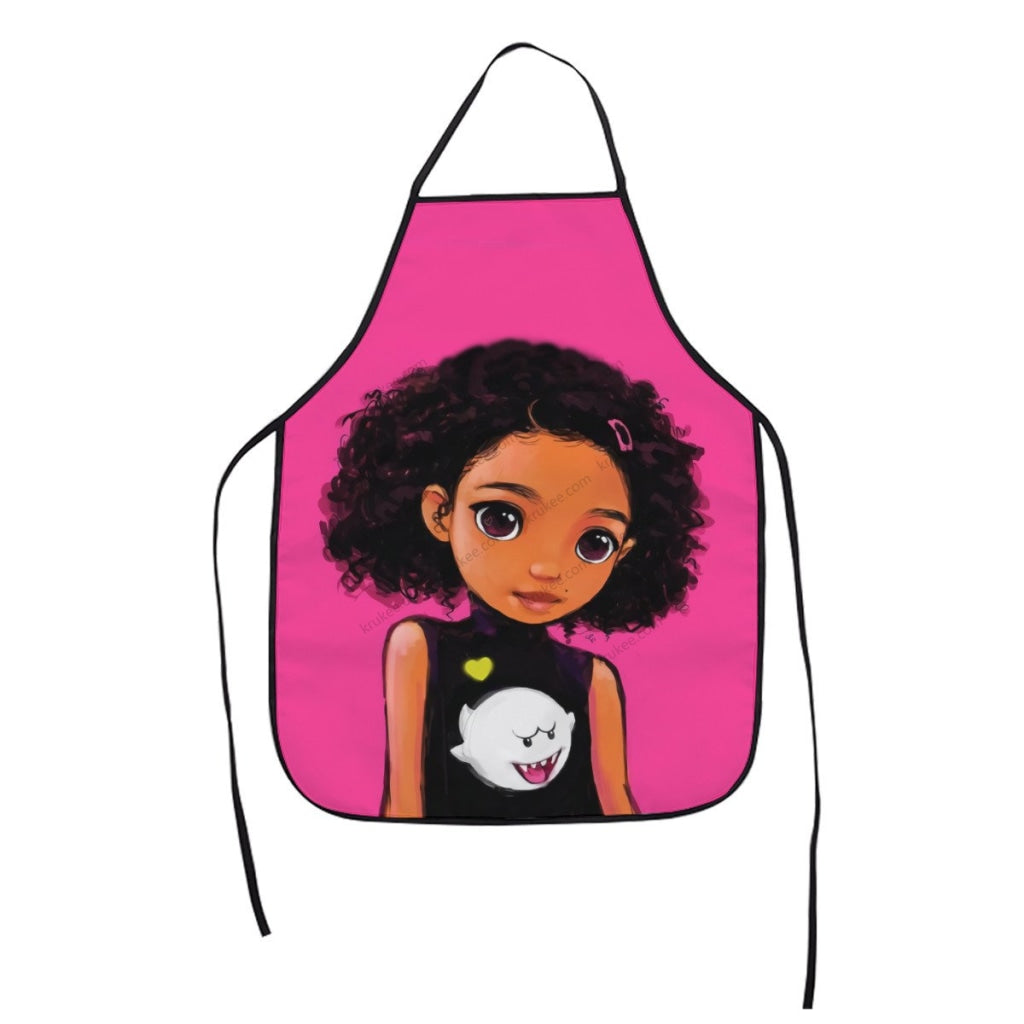 Cute Black Girl Printed Kids Apron White / One Size