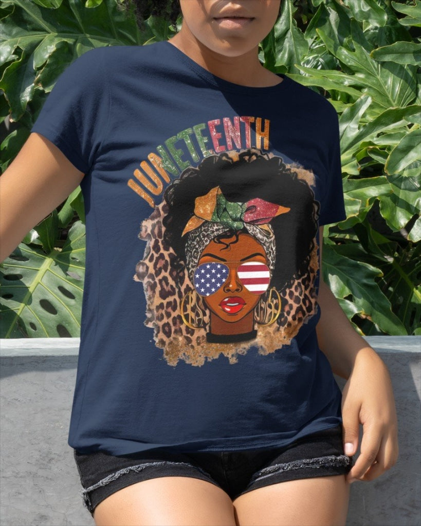 Juneteenth Leopard Black Girl Classic T-Shirt Navy / Xs T