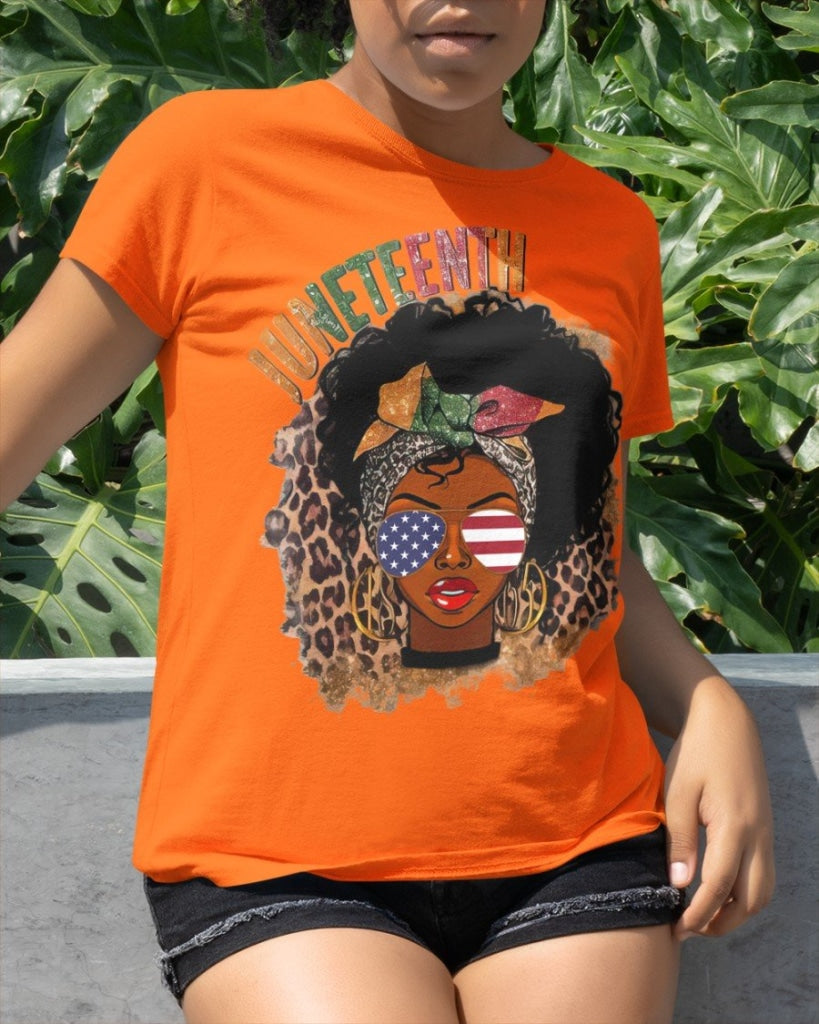 Juneteenth Leopard Black Girl Classic T-Shirt Orange / Xs T