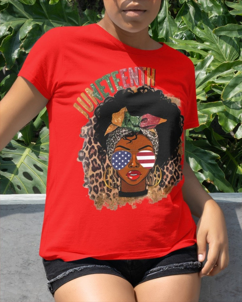 Juneteenth Leopard Black Girl Classic T-Shirt Red / Xs T