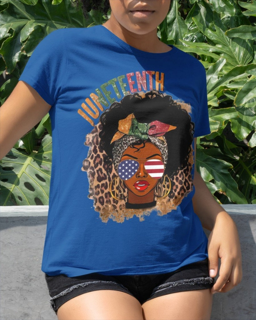 Juneteenth Leopard Black Girl Classic T-Shirt Royalblue / Xs T