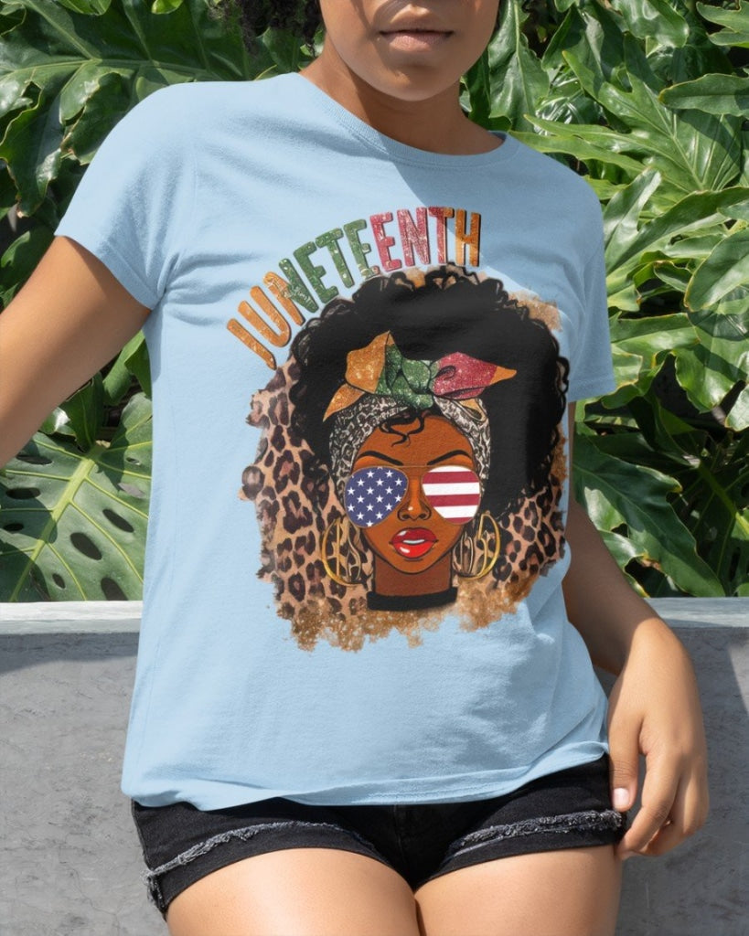 Juneteenth Leopard Black Girl Classic T-Shirt Sky Blue / Xs T