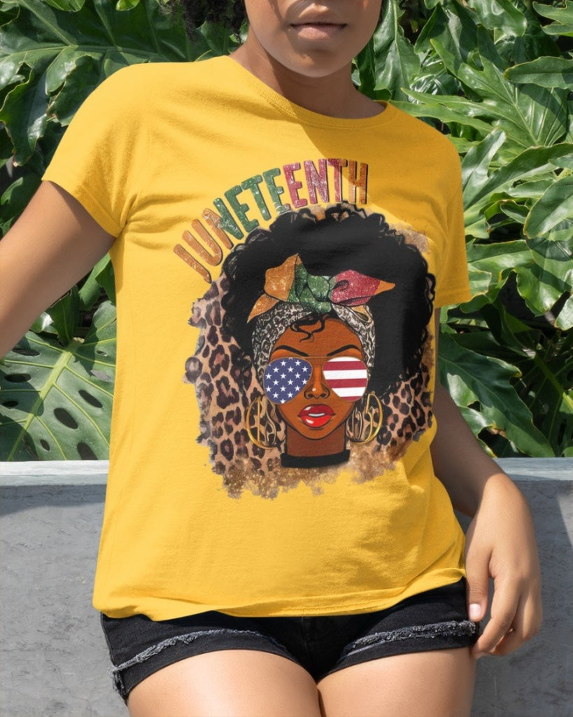 Juneteenth Leopard Black Girl Classic T-Shirt Yellow / Xs T