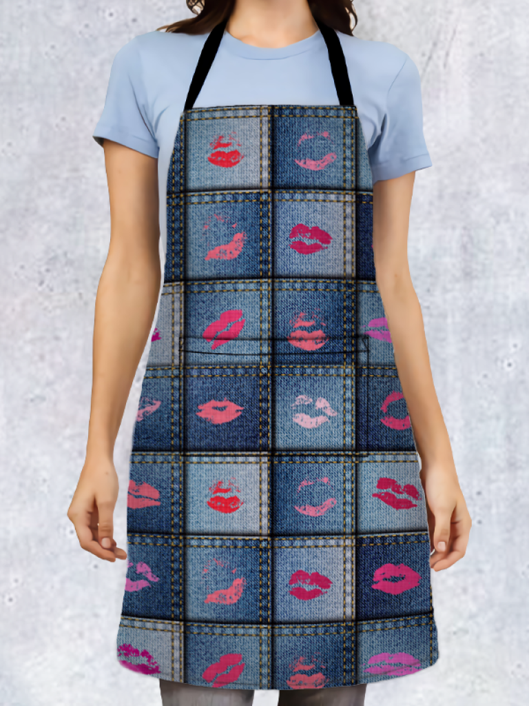 Lip Print Grid Apron