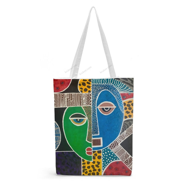 Passa - Contemporary African Artwork Apron Natural Linen Tote Bag White / S