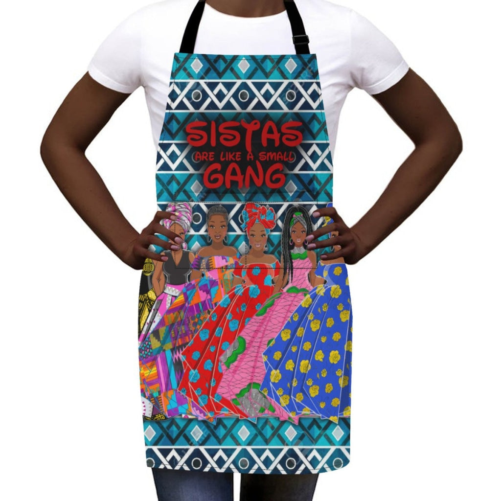 Sistas Are Like A Small Gang - Blue Mud Cloth Bg 6-Sisiters