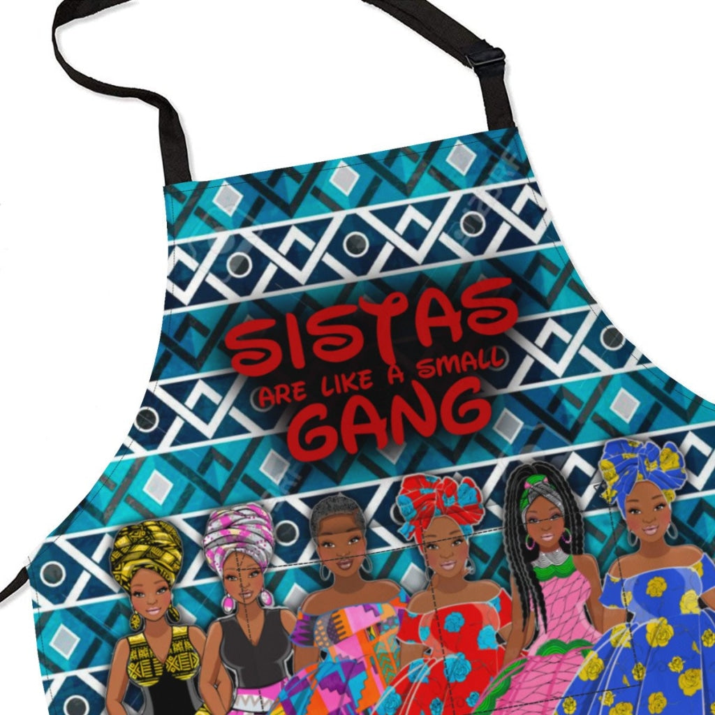 Sistas Are Like A Small Gang - Blue Mud Cloth Bg 6-Sisiters