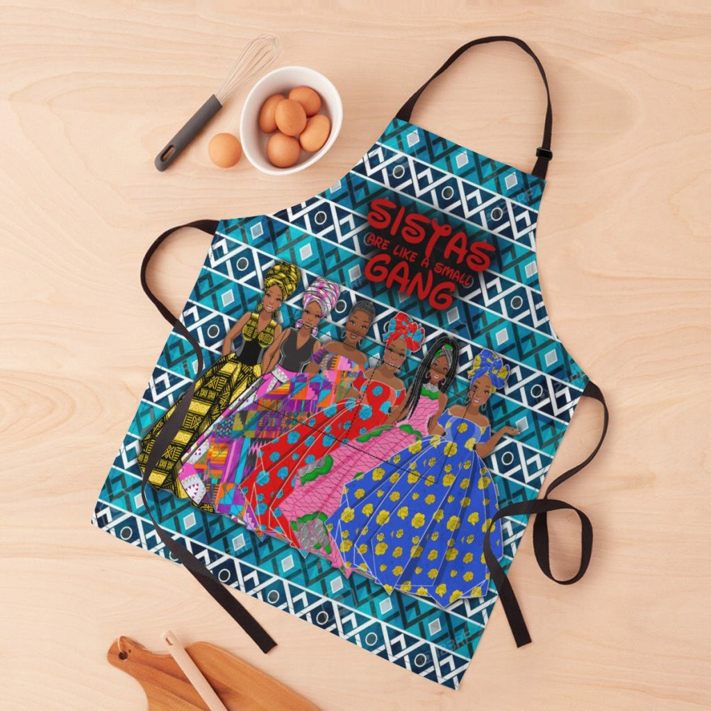 Sistas Are Like A Small Gang - Blue Mud Cloth Bg 6-Sisiters